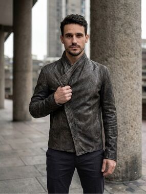 Julius Black Draped Leather Unisex Bomber Jacket Avant Garde Japanese Bikercore